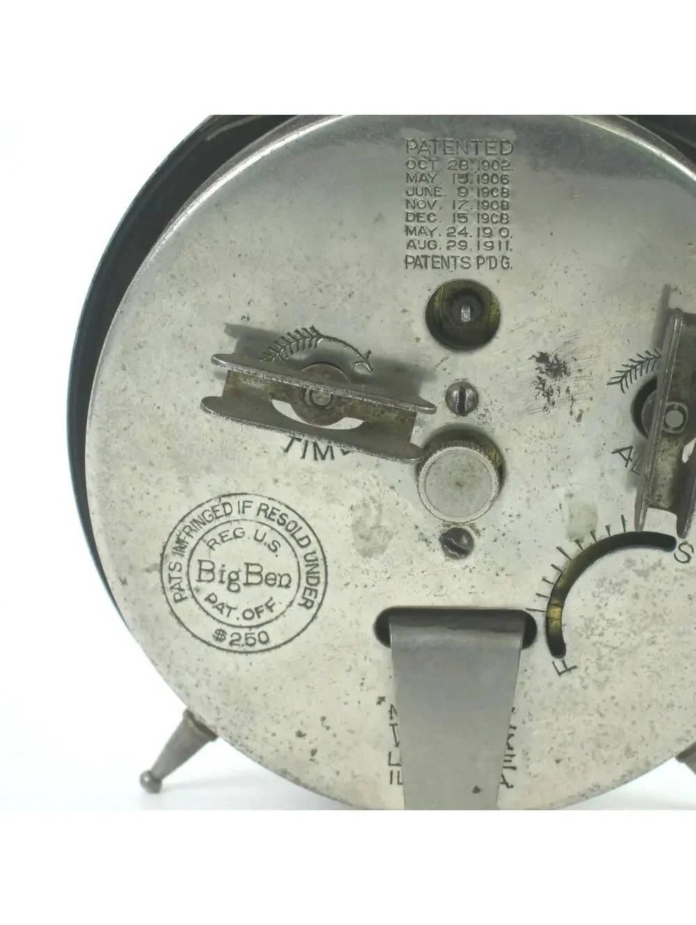 Antique Westclox Big Ben Peg Legs Wind Up Alarm Clock 1910s Nickel Metal Case